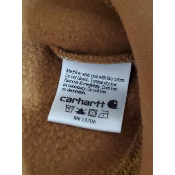 Carhartt Brown Full-Zip Hoodie XL Logo Sweatshirt Workwear Cotton Blend - Picture 6 of 11